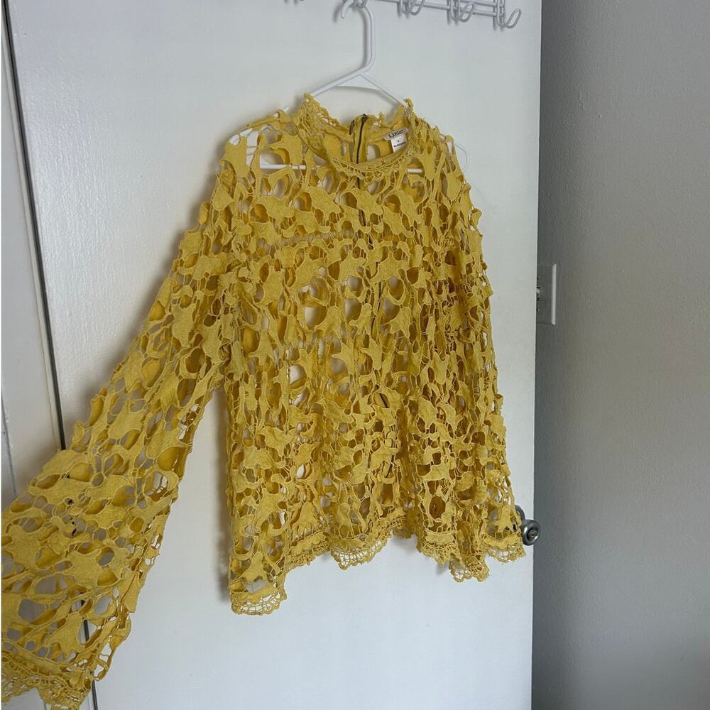 Yellow Crochet Sheer Flowy Blouse